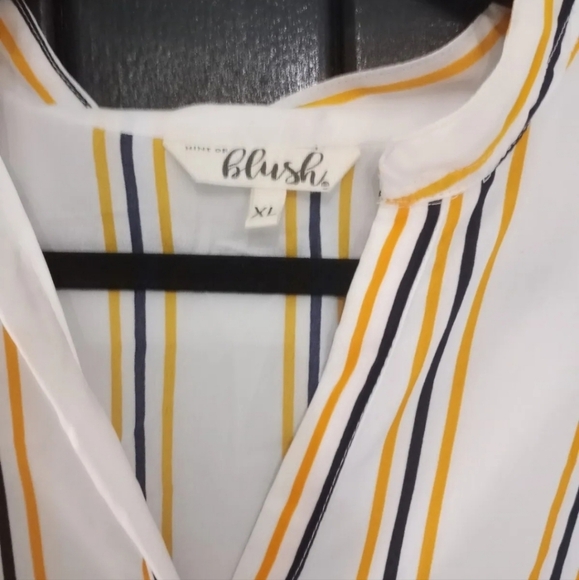 Blush Brand White w Yellow, blue stripes, flowy sleeve, XL NEW - Picture 2 of 4